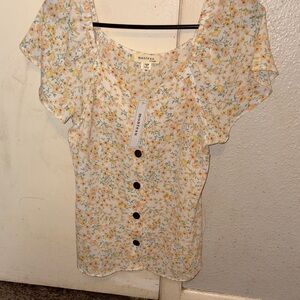 NWT- Monteau Floral Button-Down Blouse -